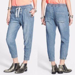 Free People blue chambray boyfriend cropped joggers size extra small